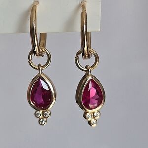 Ruby Red Dangle Hoop Earrings